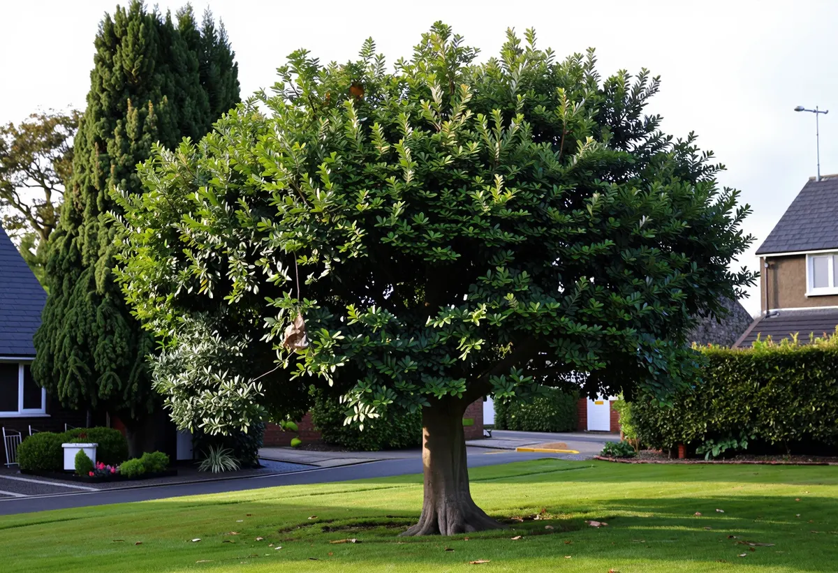 A mature broadleaf tree in a suburban garden after a careful crown reduction