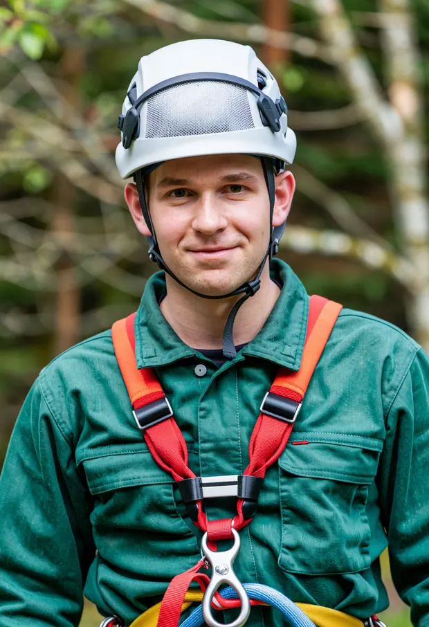 Cian Hartnett, owner of Shannonside Tree Care, in climbing helmet and harness